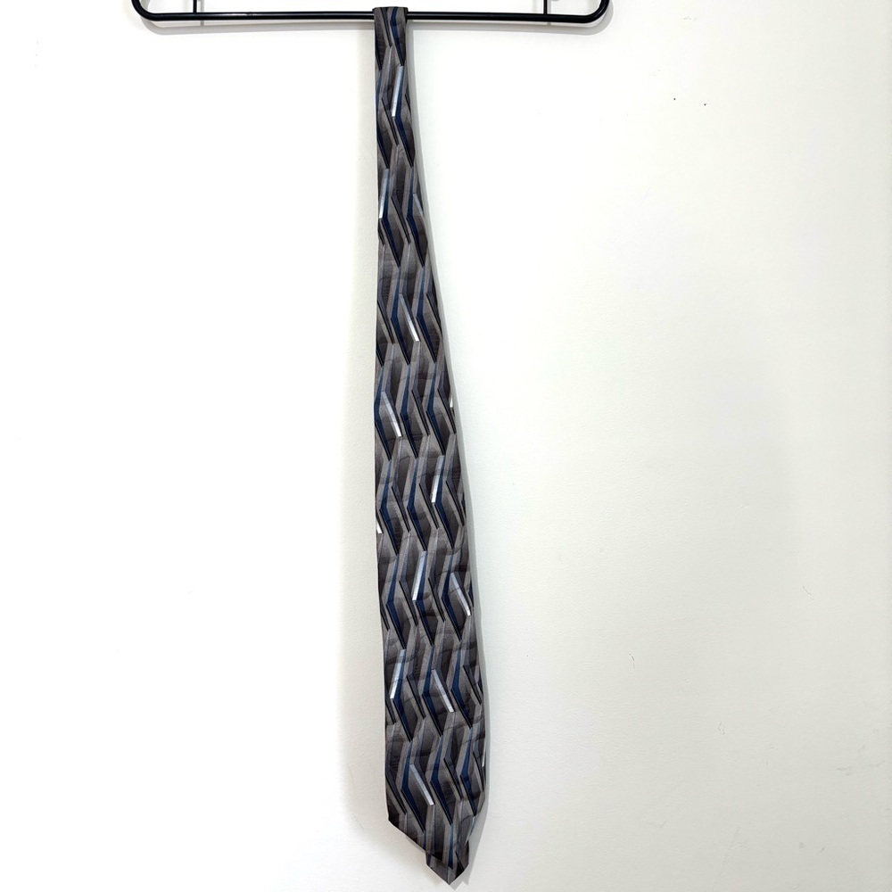 Joseph & Feiss International Vintage Gray Blue 100% silk geometric brocade Tie